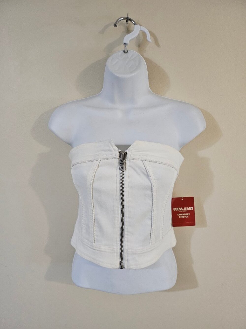 Guess Strapless Demin Zip Front Crop Top - Size M